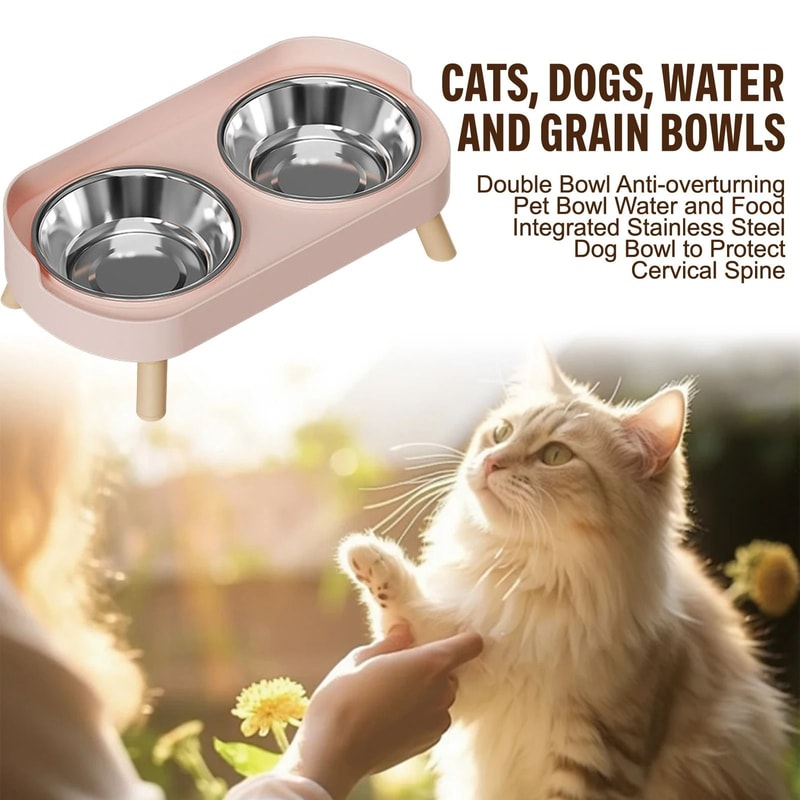 Elevated Stainless Steel Cervical Protection Dual Bowl 4