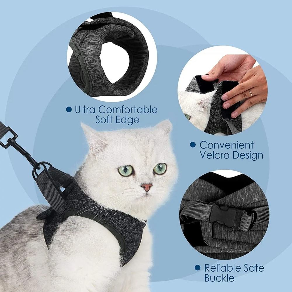 AntiEscape Soft Breathable Small Cat Harness Leash Set 2