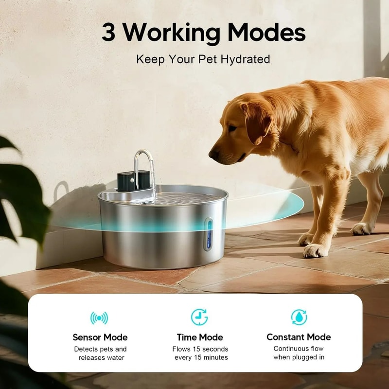 Rechargeable Stainless Steel Wireless Pet Water Fountain 4