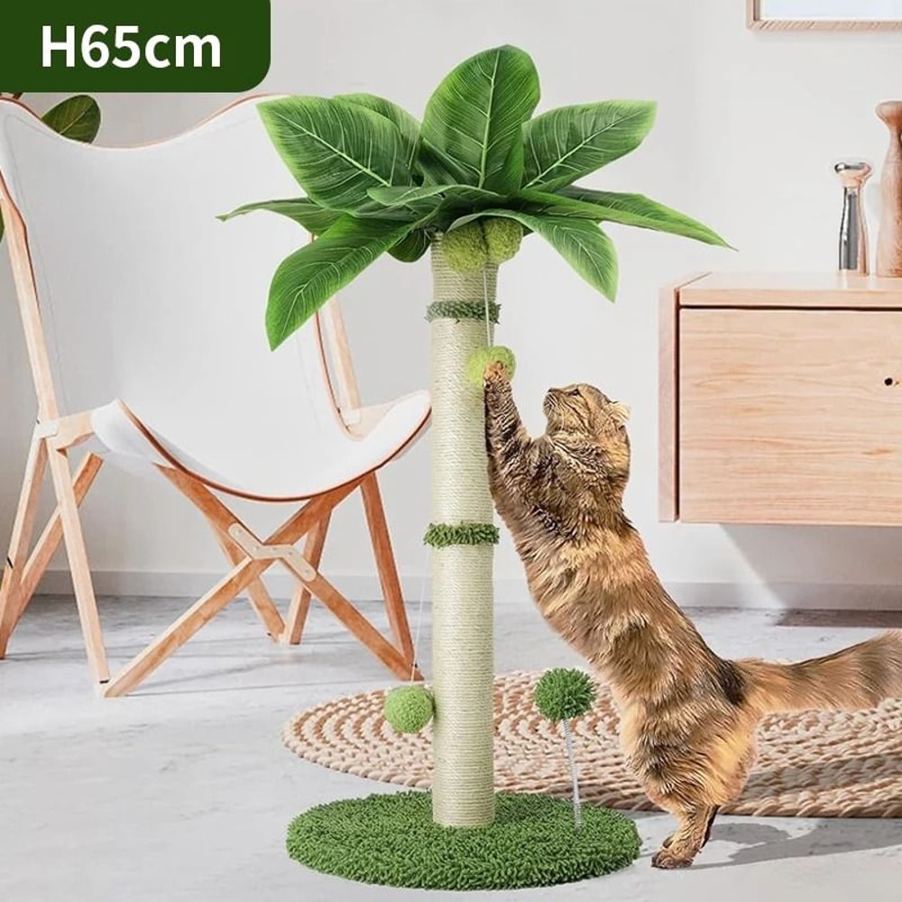 Tropical Palm Tree Cat Scratching Post With Interactive Toys 1