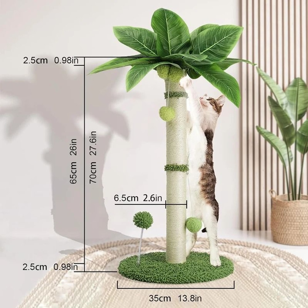 Tropical Palm Tree Cat Scratching Post With Interactive Toys 6