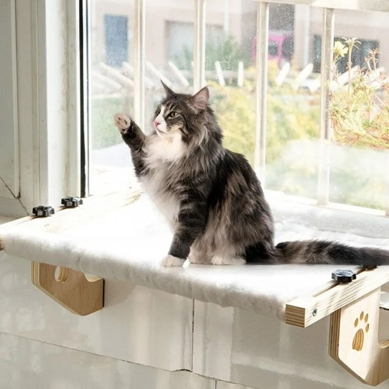 Creative Wooden Frame Paw Print Cat Window Perch 0
