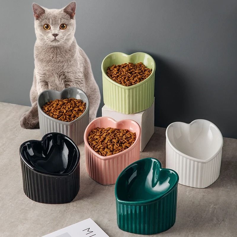 Slanted Elevated Ceramic Cat Bowl With Stand 0
