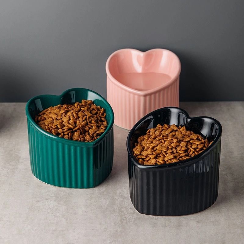 Slanted Elevated Ceramic Cat Bowl With Stand 1