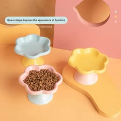 flower-inspired elevated ceramic pet bowl