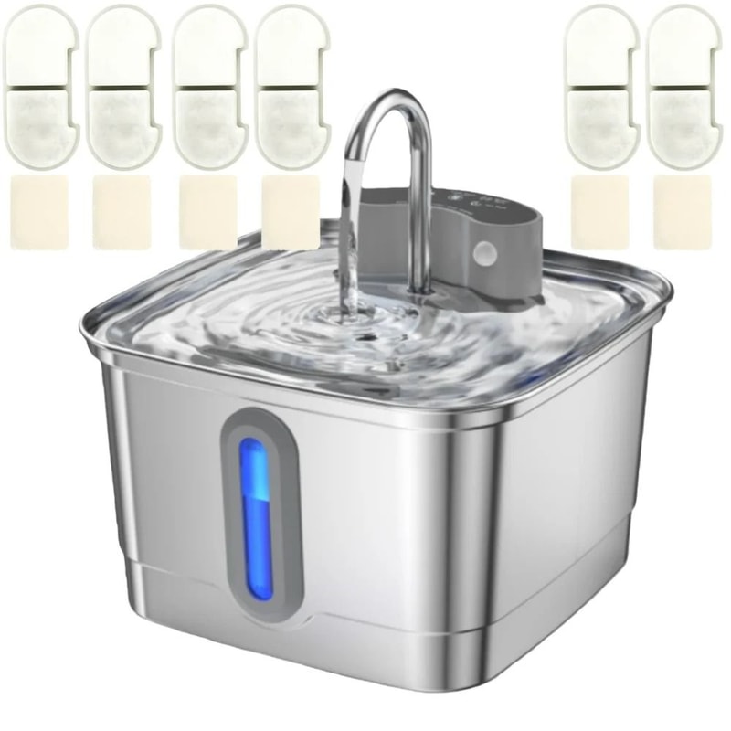 Wireless Rechargeable Stainless Steel Cat Water Fountain 7