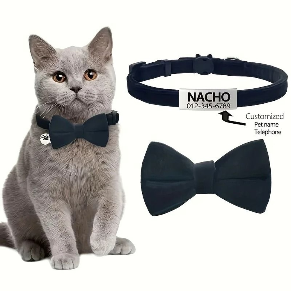 Customizable Engraved Cat Bow Tie ID Collar Set 1