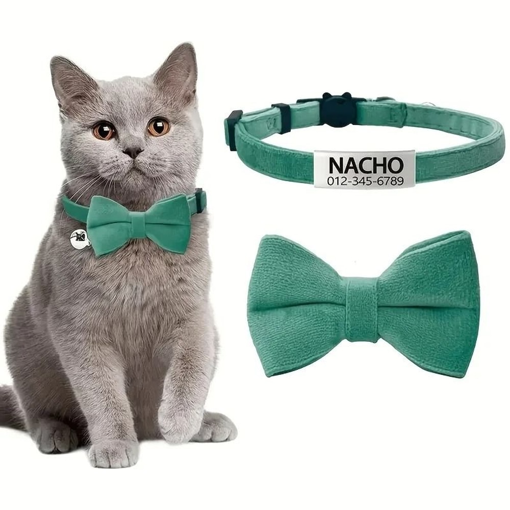 Customizable Engraved Cat Bow Tie ID Collar Set 9