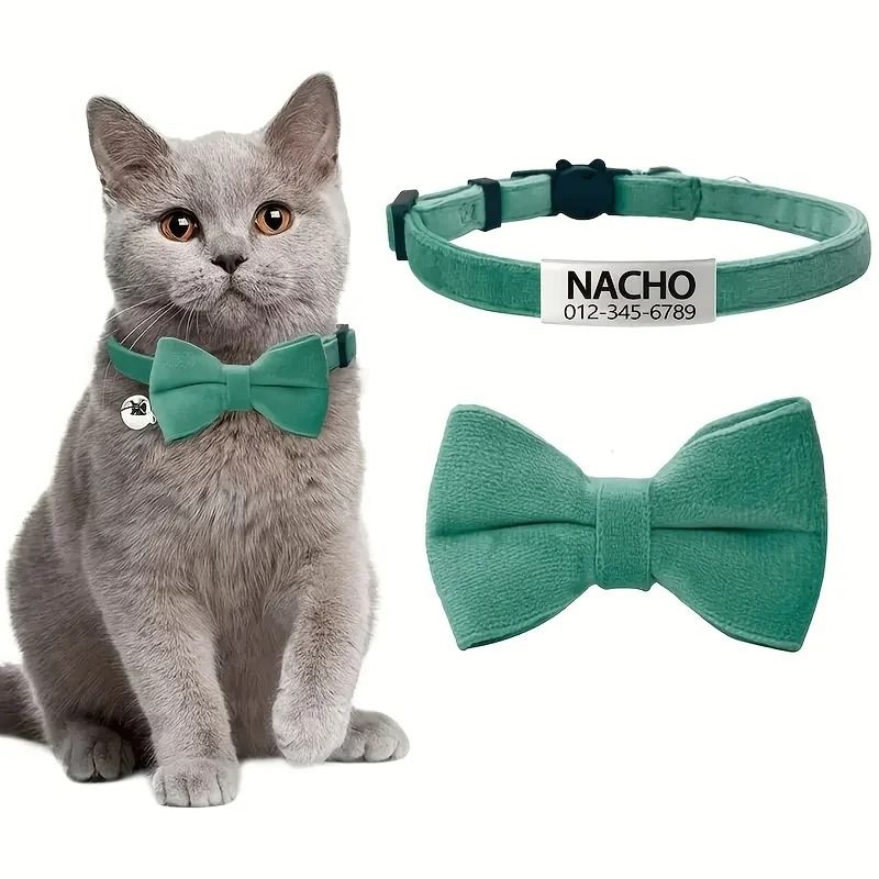 Customizable Engraved Cat Bow Tie ID Collar Set 9