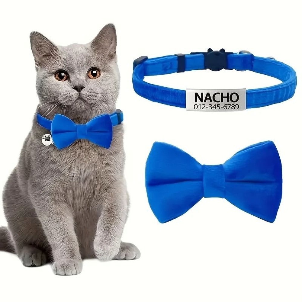 Customizable Engraved Cat Bow Tie ID Collar Set 11