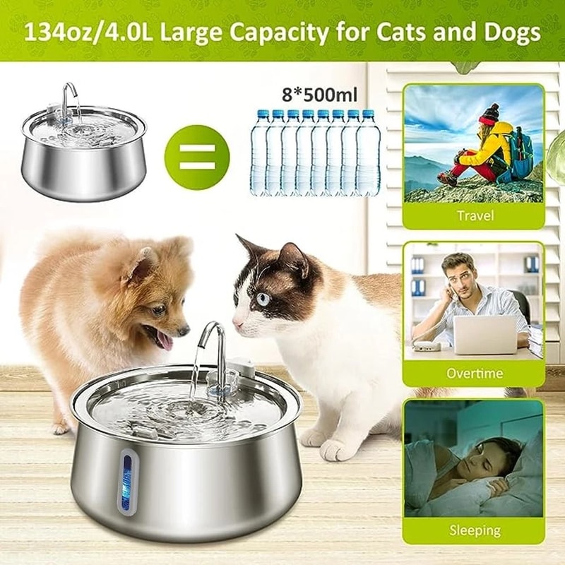 4L Stainless Steel UltraQuiet Automatic Pet Fountain 4