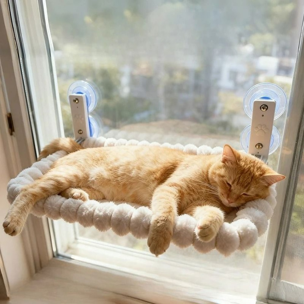 Plush Faux Fur Window Hammock For SunLoving Cats 0