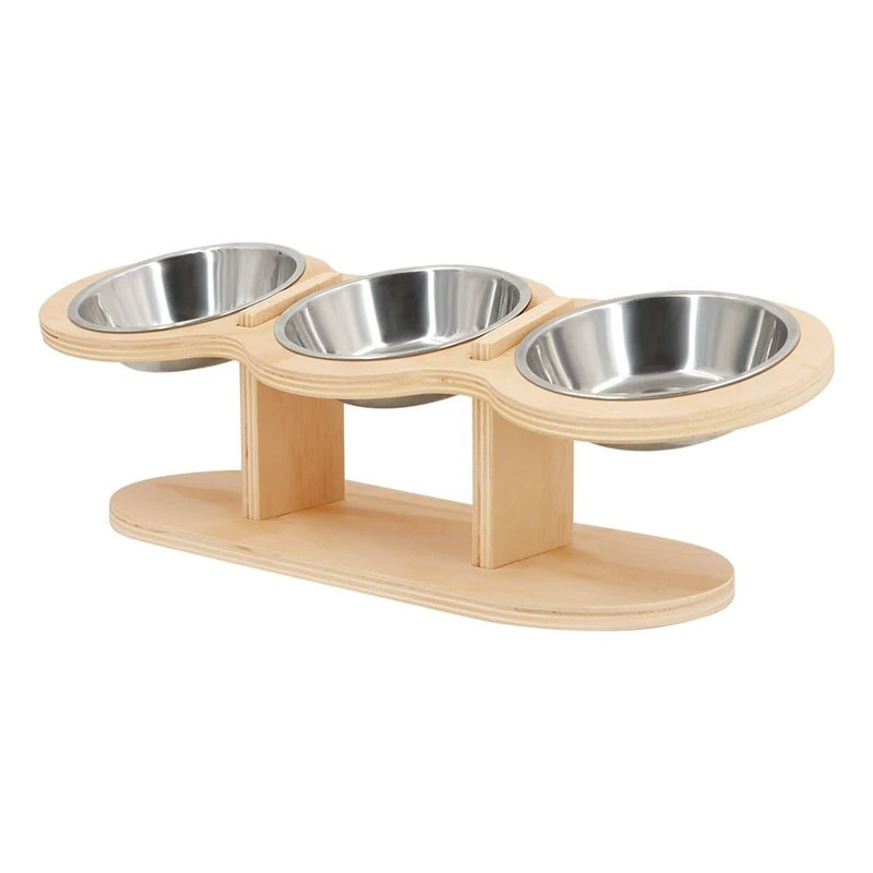 Orthopedic 3in1 Triple Pet Feeder With Solid Wood Stand 2