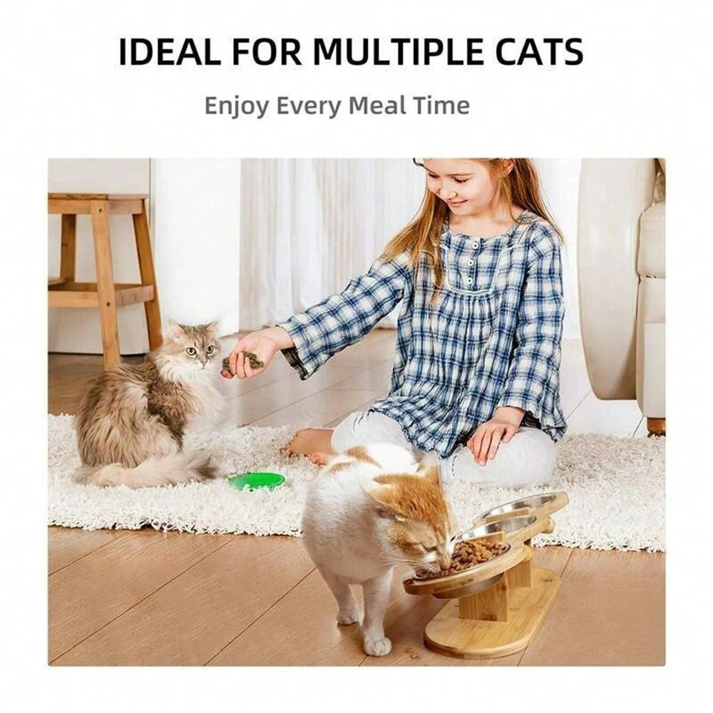 Orthopedic 3in1 Triple Pet Feeder With Solid Wood Stand 6