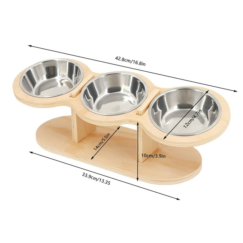 Orthopedic 3in1 Triple Pet Feeder With Solid Wood Stand 7