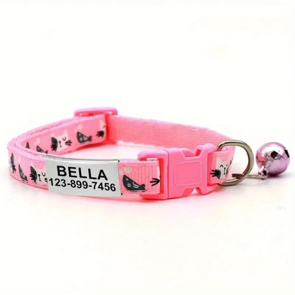 Personalized Safety ID Collar With Bell Engraved Plate 2