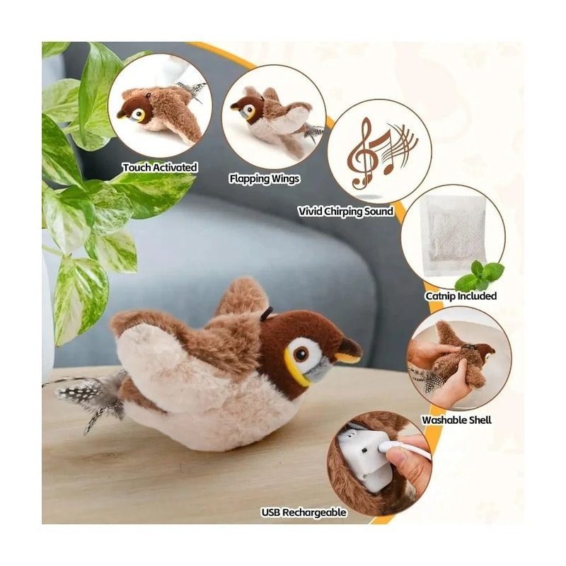 Smart Interactive Flapping Chirping Bird Cat Toy 5