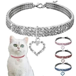 triple-row rhinestone glamour pet collar with heart charm