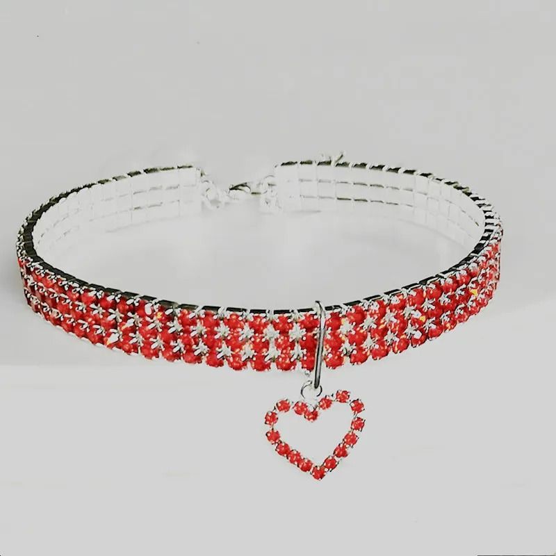 TripleRow Rhinestone Glamour Pet Collar With Heart Charm 9