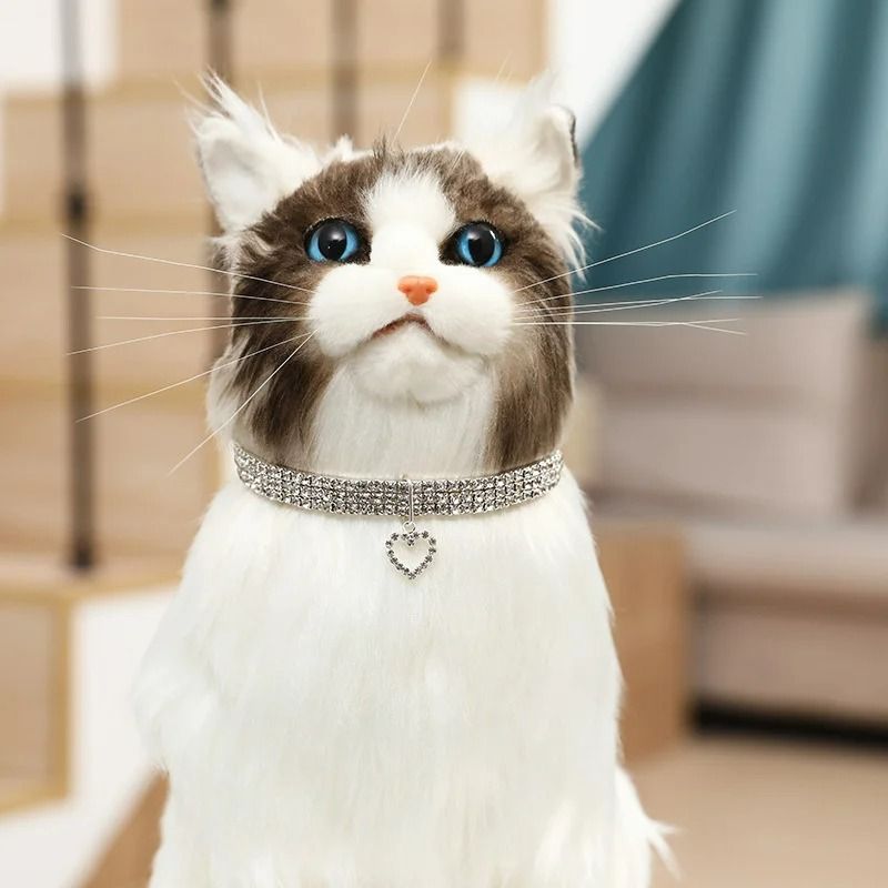 TripleRow Rhinestone Glamour Pet Collar With Heart Charm 5