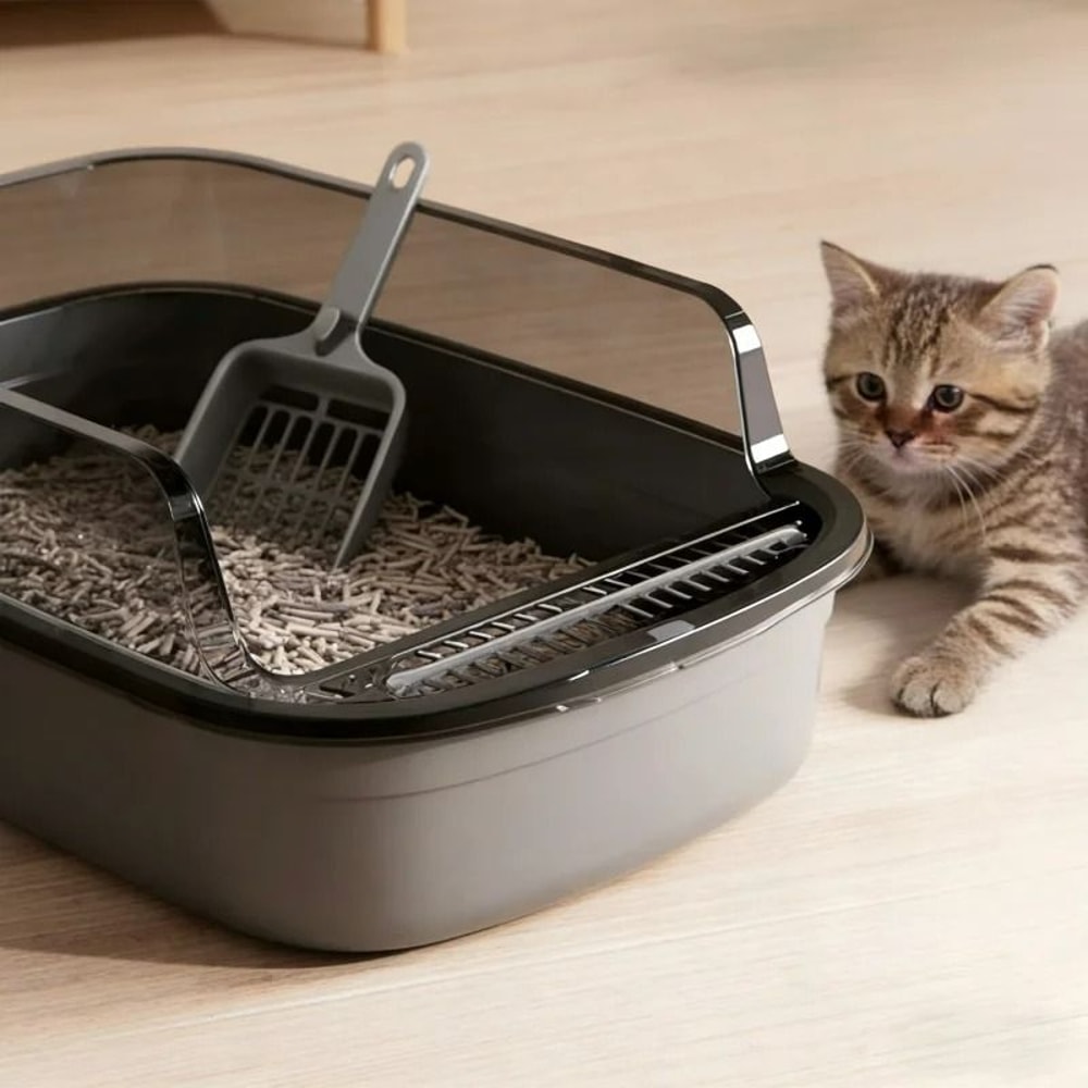 SemiEnclosed Splashproof HighSide Litter Box 0