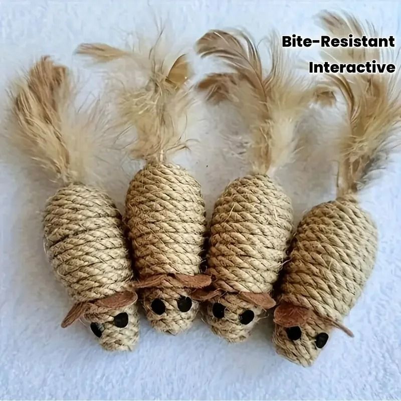 2Pack BiteResistant FeatherTail Mouse Interactive Toys 0