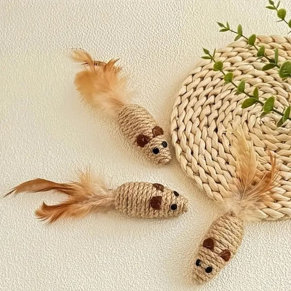 2Pack BiteResistant FeatherTail Mouse Interactive Toys 3
