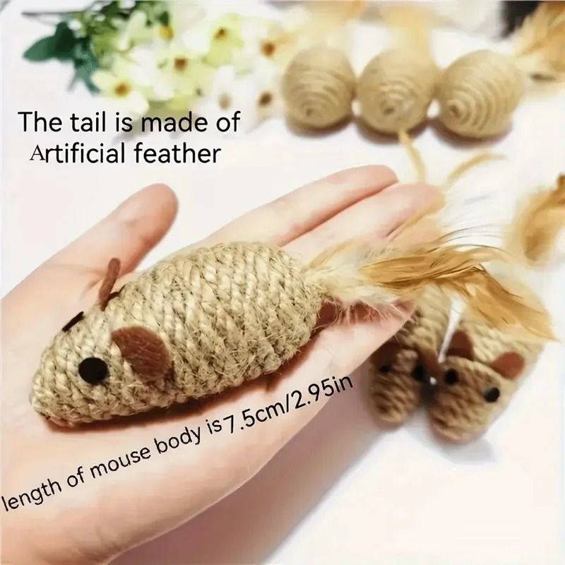 2Pack BiteResistant FeatherTail Mouse Interactive Toys 6