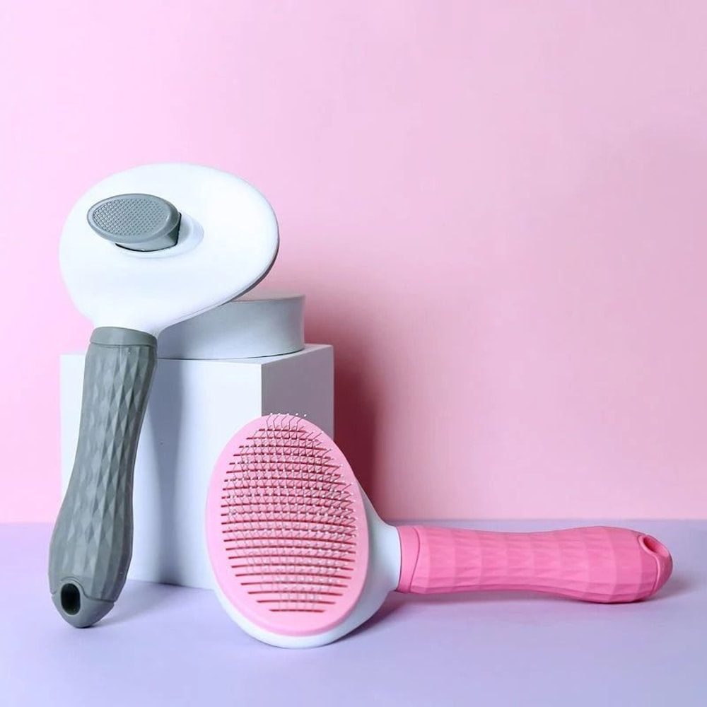SelfCleaning Stainless Steel Pet Deshedding Brush Professional Undercoat Grooming Tool 1