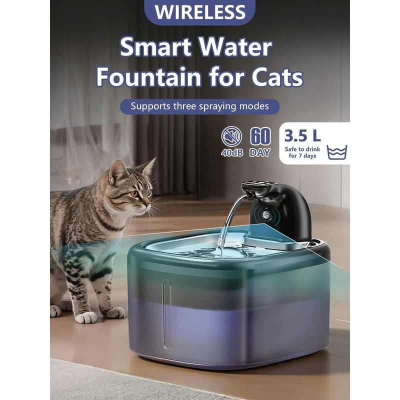 Wireless 35L Cat Water Fountain With Stainless Steel Tray And Motion Sensor 0