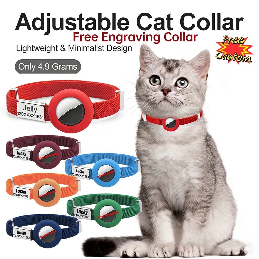 Fashion Airtag Cat Collar With Elastic Safety And Customized ID Tag 0