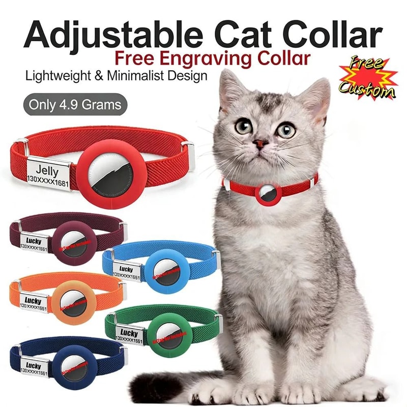 Fashion Airtag Cat Collar With Elastic Safety And Customized ID Tag 0