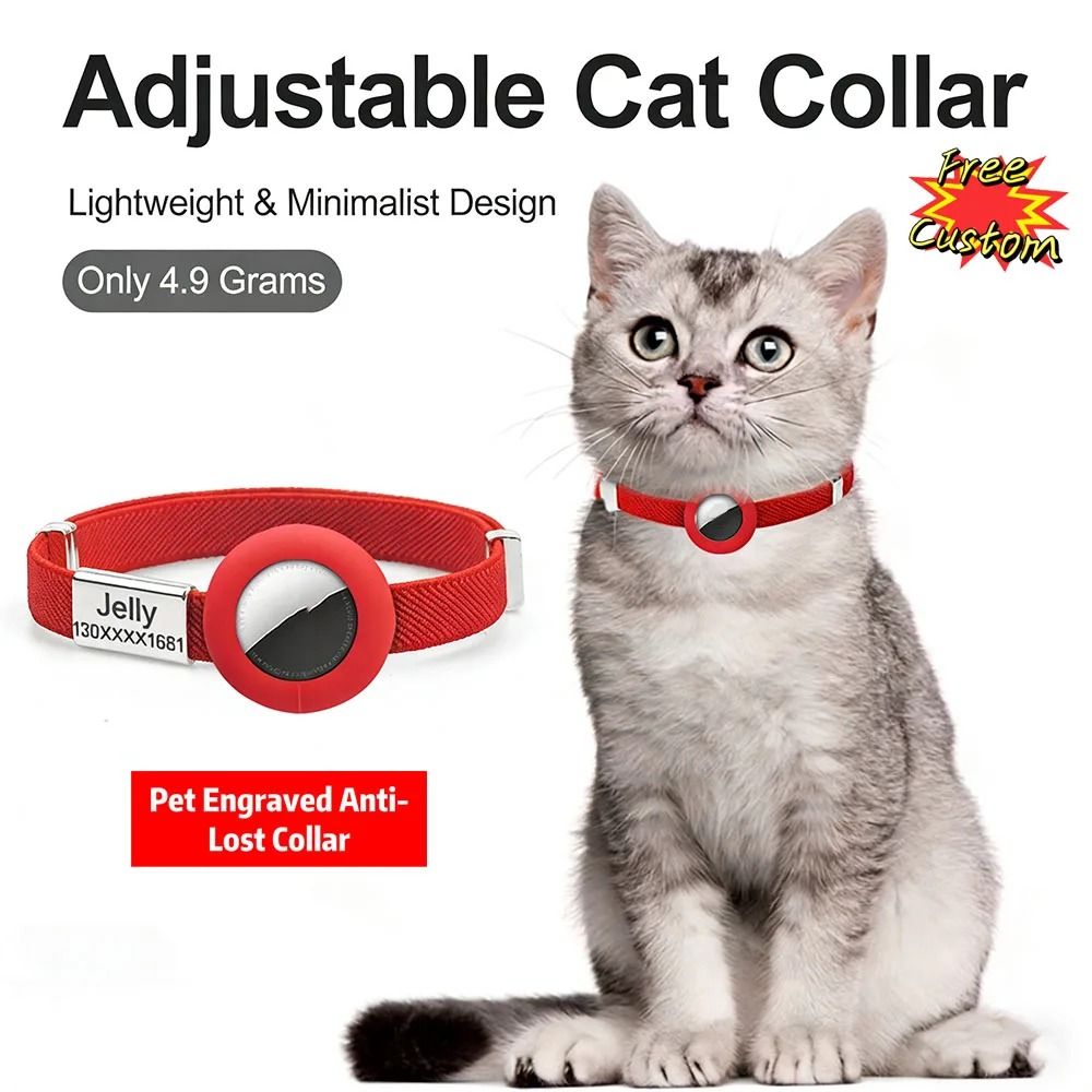 Fashion Airtag Cat Collar With Elastic Safety And Customized ID Tag 3