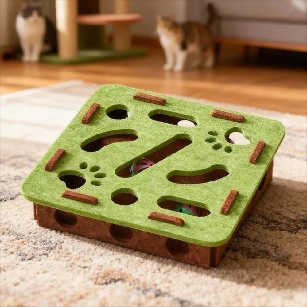 Interactive Felt Box Cat Tunnel With Plush Toy Ball For Indoor Exercise 8