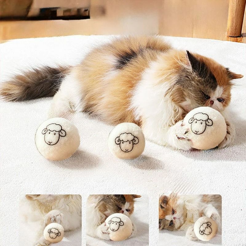 Handmade Wool Felt Cat Balls For Quiet Interactive Indoor Play 3
