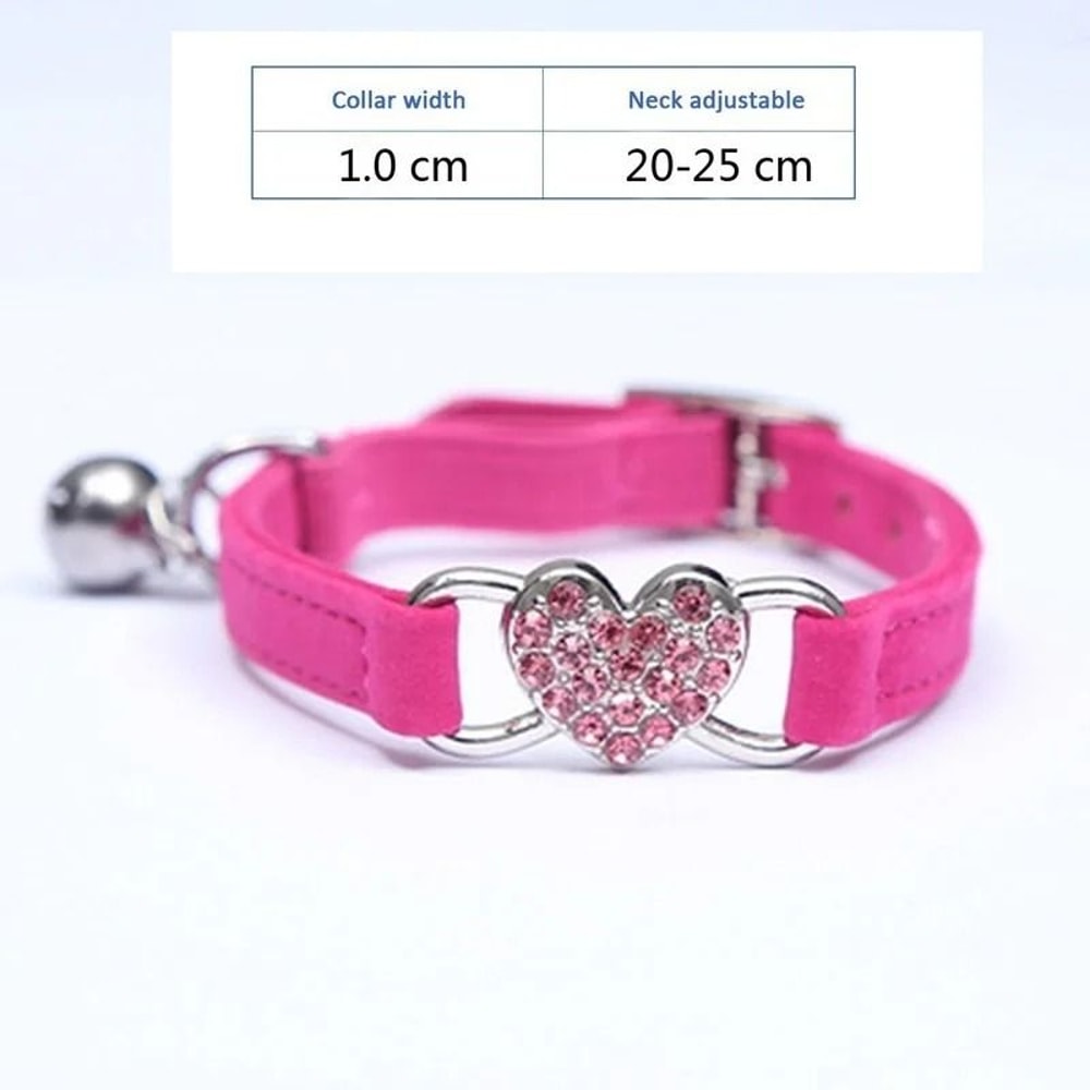 Elegant Rhinestone Heart Breakaway Cat Collar With Safety Bell 14