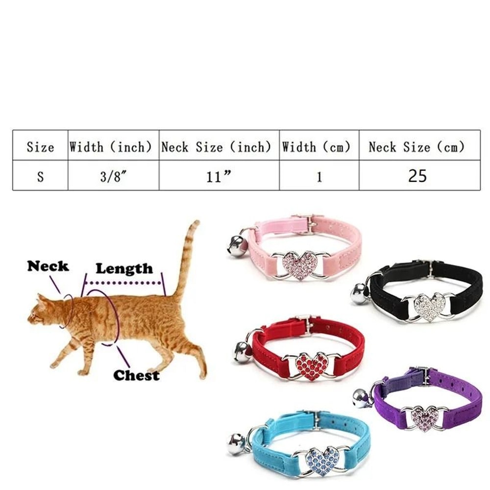 Elegant Rhinestone Heart Breakaway Cat Collar With Safety Bell 2