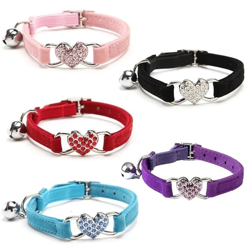 Elegant Rhinestone Heart Breakaway Cat Collar With Safety Bell 4