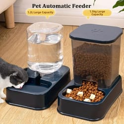automatic gravity-fed pet food and water dispenser set
