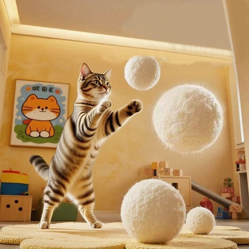 Silent Natural Wool Chasing Balls For Interactive Play Dental Care 1