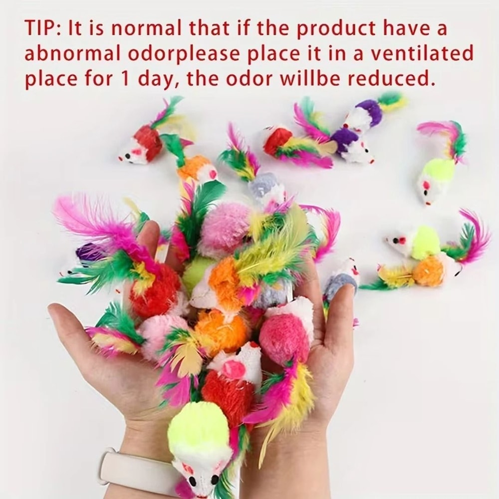 10Piece Mini Fleece Mouse Set With Natural Feather Accents 3