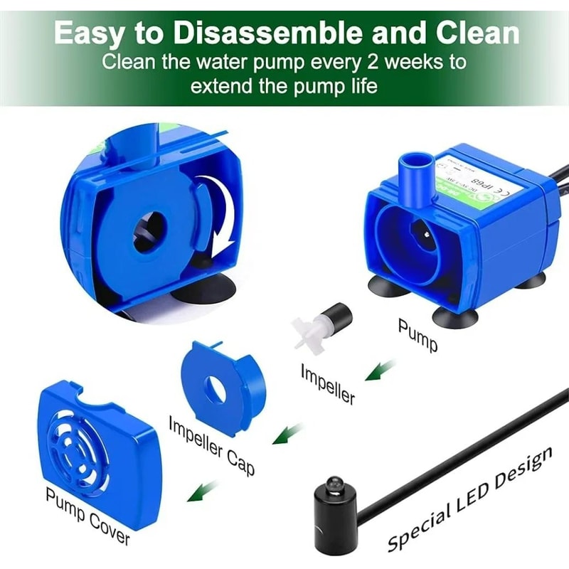 UltraQuiet LED Replacement Water Pump For FlowerStyle Pet Fountains 5
