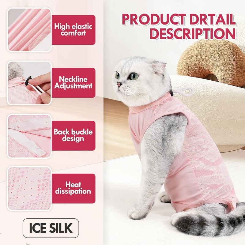 Female Cat Recovery Suit Breathable Spay Onesie 6