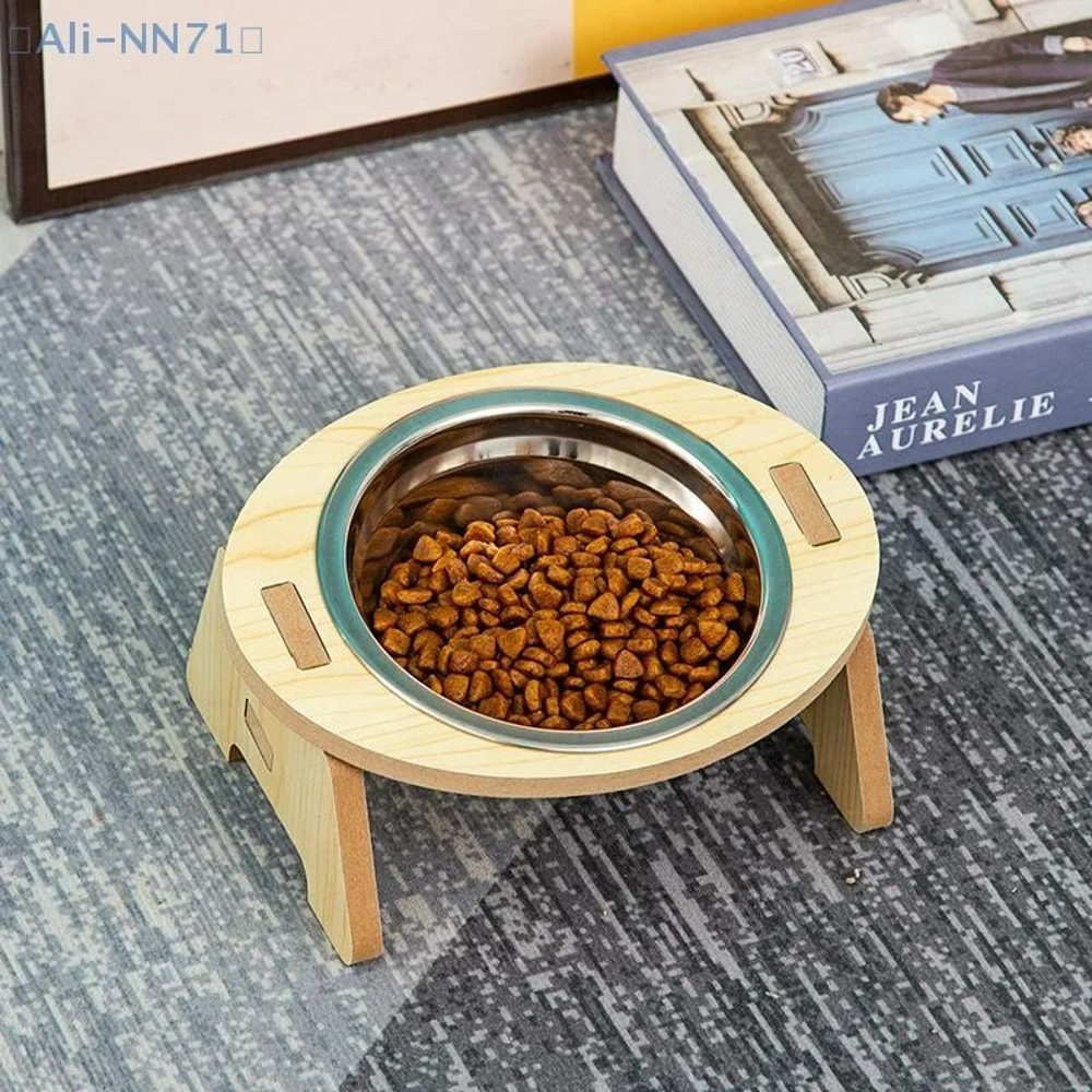 Elevated 2in1 Stainless Steel Pet Feeder With AntiTip Wooden Stand 4