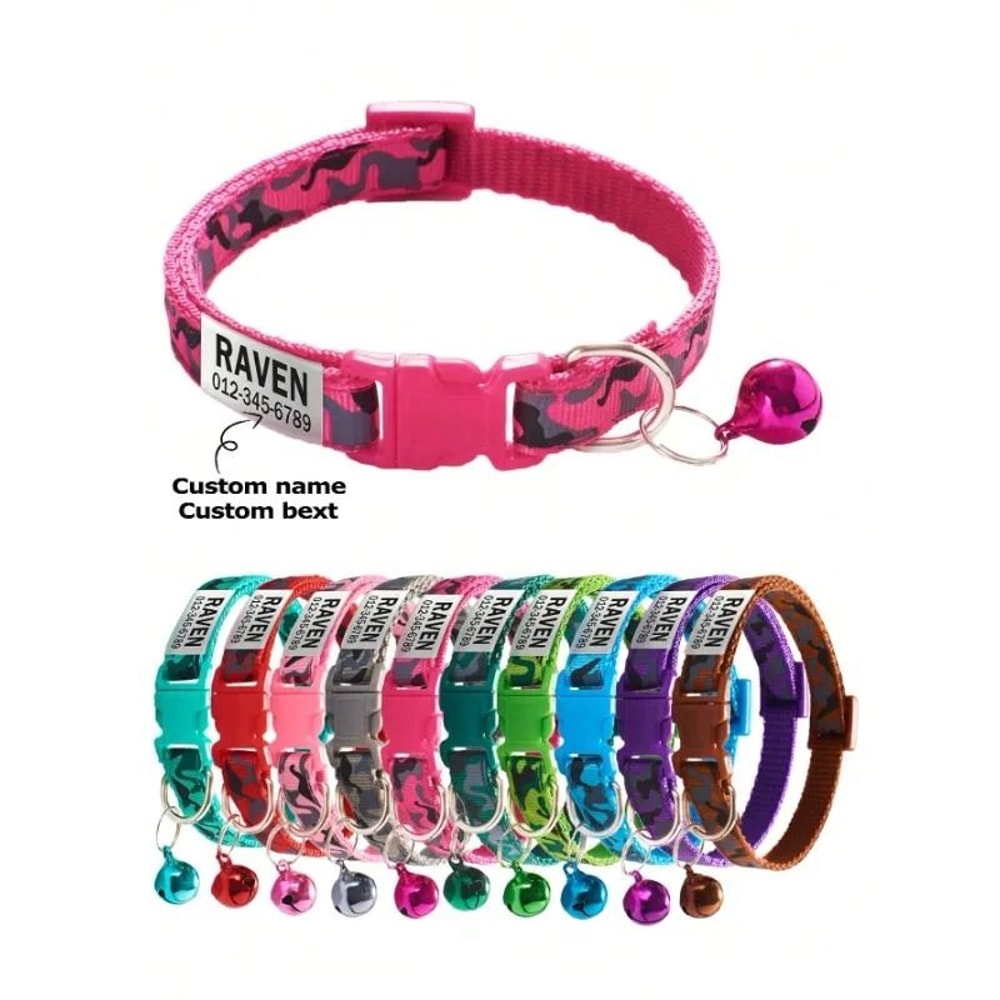 Personalized Camouflage Cat Collar With Custom ID Tag Safety Bell 1