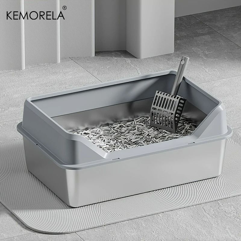 XL Stainless Steel HighSided Litter Box With AntiScatter Lid 0