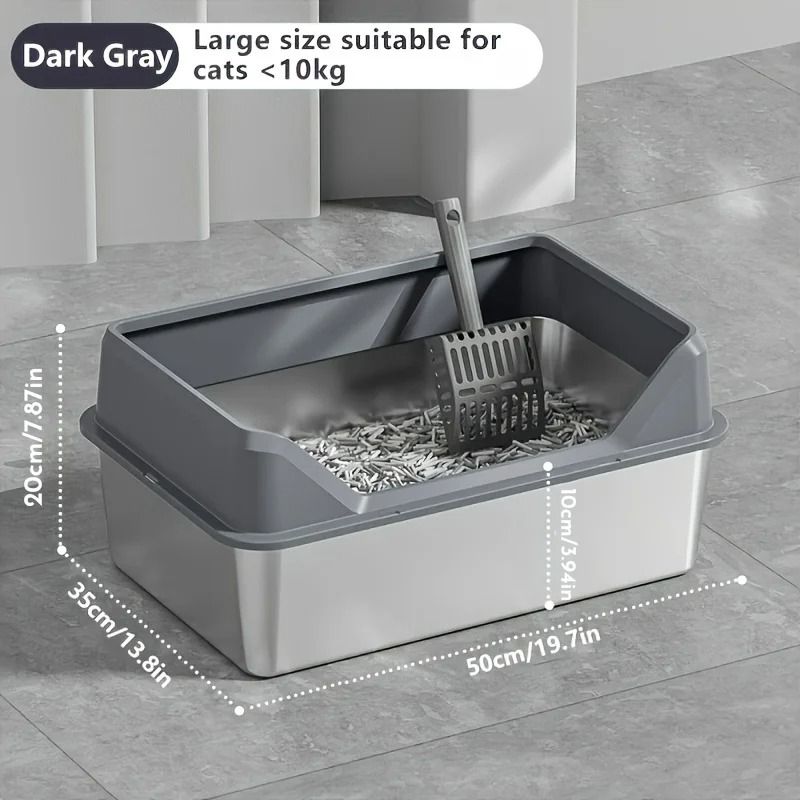 XL Stainless Steel HighSided Litter Box With AntiScatter Lid 8