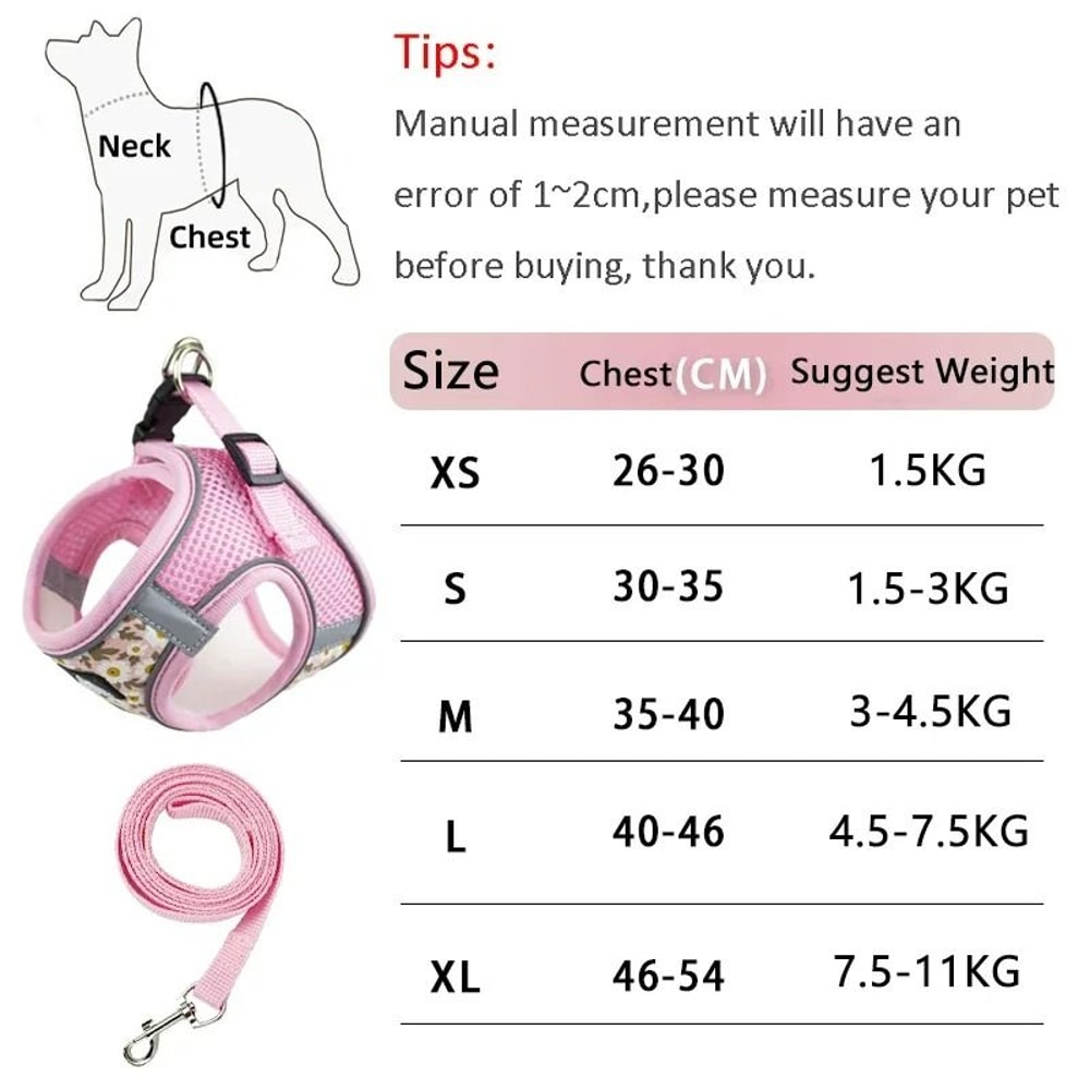Reflective Mesh AntiEscape Pet Harness Leash Set 5
