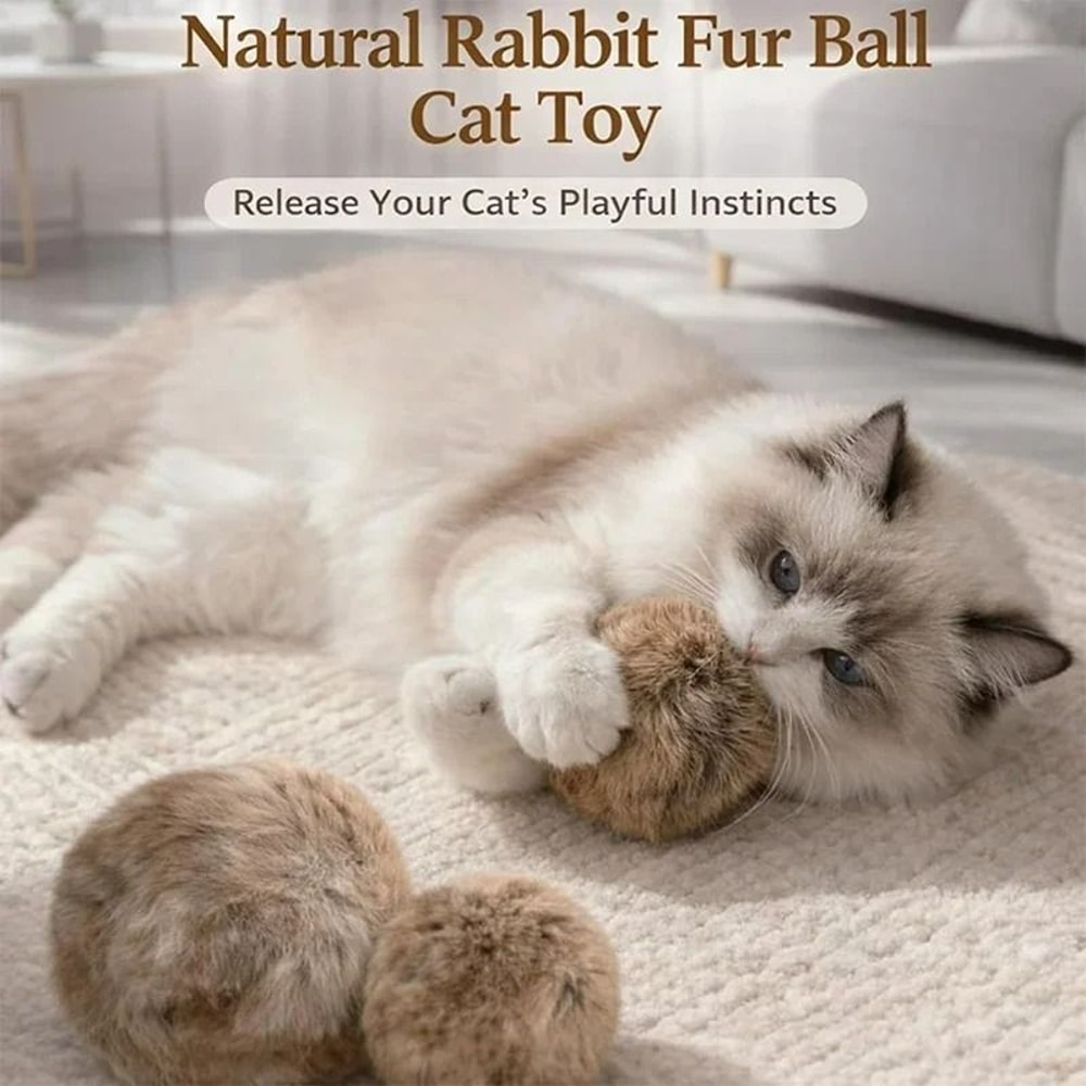 Interactive Plush Rabbit Fur Chasing Balls 3Pack 2