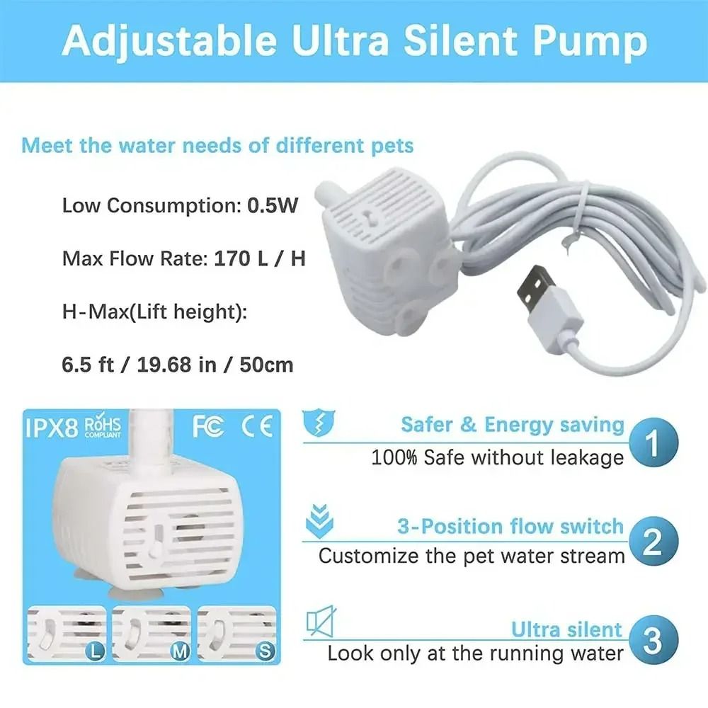UltraQuiet Replacement Submersible Water Pump For Pet Fountains 2